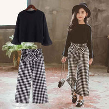 Load image into Gallery viewer, Long Sleeve T-shirts Plaid Wide Leg Pants
