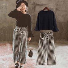 Load image into Gallery viewer, Long Sleeve T-shirts Plaid Wide Leg Pants
