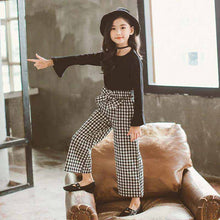 Load image into Gallery viewer, Long Sleeve T-shirts Plaid Wide Leg Pants

