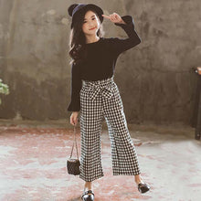 Load image into Gallery viewer, Long Sleeve T-shirts Plaid Wide Leg Pants
