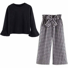 Load image into Gallery viewer, Long Sleeve T-shirts Plaid Wide Leg Pants
